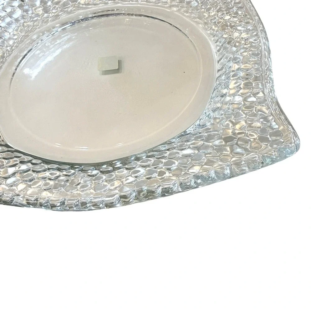 PartyLite Clear Textured Glass 3-Wick‎ Candle Holder Plate Wave Edge Table Decor